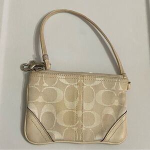 Coach Beige Signature Jacquard Wristlet